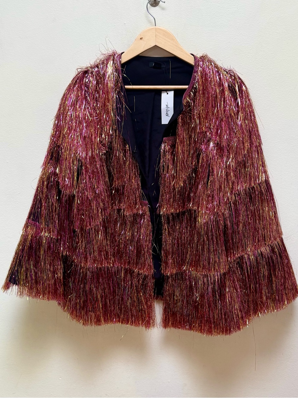 NastyGal *NEW* Metallic Pink Tinsel Fringe Party Jacket - Picture 6 of 15